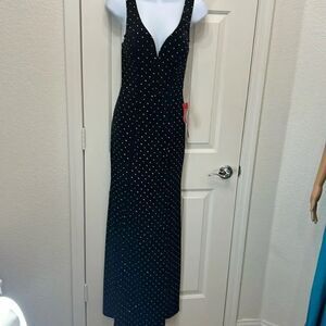 CRYSTAL DOLL Dress Sz 7 Black Velvet Diamond Studded VNeck Sleeveless Maxi